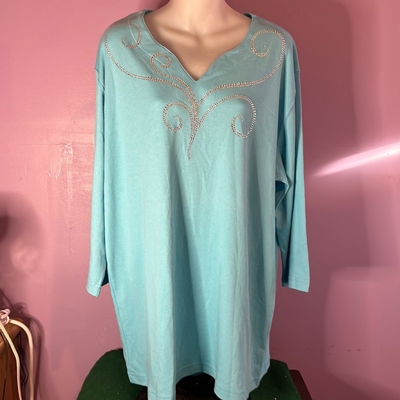 Isaac’s Design Casuals Tops - Isaac's Design Casuals Blue 3/4 Sleeve Blouse 2X – Crystal Embellishments